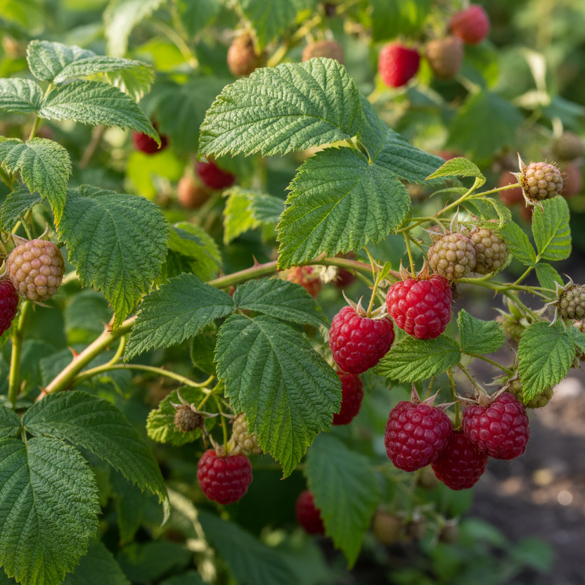 raspberry plant rubus idaeus with berries